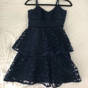 AQUA Bloomingdales Dark Blue Ruffle Mini Dress